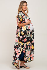 Black Floral Side Slit Maternity Cover-Up