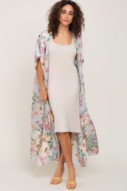 Light Blue Floral Side Slit Cover-Up