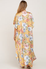 Yellow Floral Side Slit Maternity Cover-Up