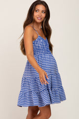 Royal Blue Gingham Tiered Maternity Dress