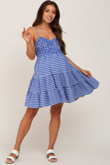 Royal Blue Gingham Tiered Maternity Dress