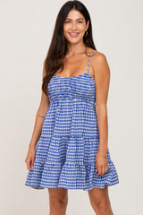 Royal Blue Gingham Tiered Maternity Dress