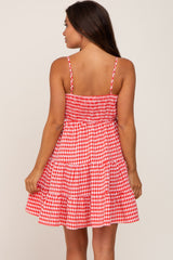 Red Gingham Tiered Maternity Dress