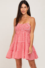 Red Gingham Tiered Maternity Dress