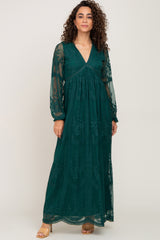 PinkBlush Forest Green Lace Mesh Overlay Long Sleeve Maternity Maxi Dress