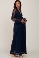 PinkBlush Navy Lace Mesh Overlay Long Sleeve Maternity Maxi Dress