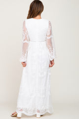 PinkBlush White Lace Mesh Overlay Long Sleeve Maxi Dress