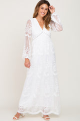 PinkBlush White Lace Mesh Overlay Long Sleeve Maxi Dress