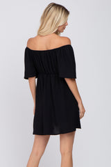 Black Off Shoulder Short Sleeve Dress