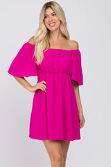 Fuchsia Off Shoulder Short Sleeve Dress