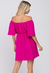 Fuchsia Off Shoulder Short Sleeve Dress