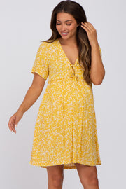 Mustard Floral Tie Front Maternity Mini Dress