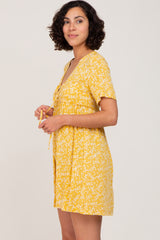 Mustard Floral Tie Front Mini Dress