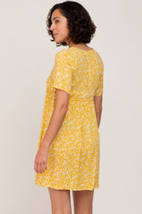 Mustard Floral Tie Front Mini Dress