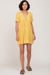 Mustard Floral Tie Front Mini Dress