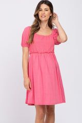 Pink Smocked Maternity Dress