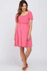 Pink Smocked Maternity Dress