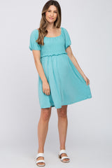 Aqua Smocked Maternity Dress