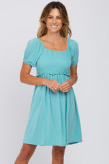 Aqua Smocked Maternity Dress