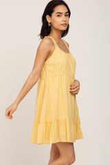 Yellow Striped Sleeveless Ruffle Dress