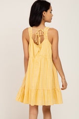 Yellow Striped Sleeveless Ruffle Dress