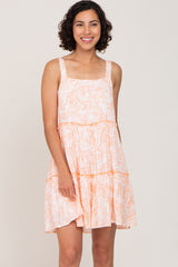 Orange Palm Printed Square Neck Ruffle Tiered Dress