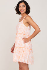 Orange Palm Printed Square Neck Ruffle Tiered Dress