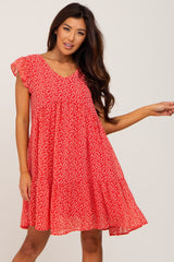 Red Floral Tiered Ruffle Dress