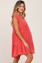 Red Floral Tiered Ruffle Maternity Dress