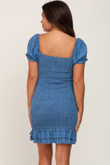 Blue Chambray Smocked Maternity Mini Dress