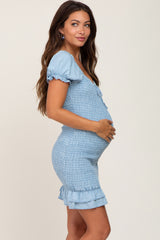 Light Blue Chambray Smocked Maternity Mini Dress