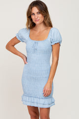 Light Blue Chambray Smocked Maternity Mini Dress