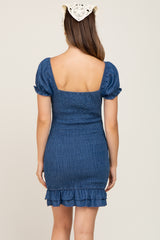 Navy Blue Chambray Smocked Maternity Mini Dress