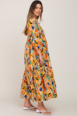 Multi-Color Brush Stroke Sweetheart Neck Maternity Midi Dress