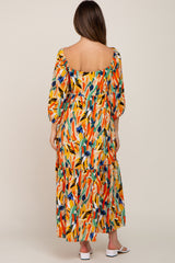 Multi-Color Brush Stroke Sweetheart Neck Maternity Midi Dress