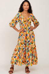 Multi-Color Brush Stroke Sweetheart Neck Maternity Midi Dress