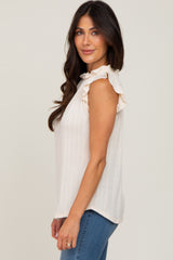 Cream Ruffle Mock Neck Top