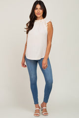 Cream Ruffle Mock Neck Top