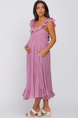 Mauve Ruffled Maternity Midi Dress