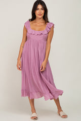 Mauve Ruffled Midi Dress