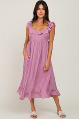 Mauve Ruffled Midi Dress