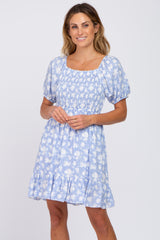 Blue Floral Smocked Maternity Dress