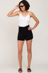 Black Smocked High Waist Maternity Shorts