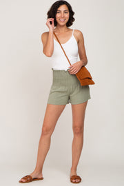 Olive Smocked High Waist Shorts