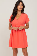 Coral Swiss Dot V-Neck Maternity Dress