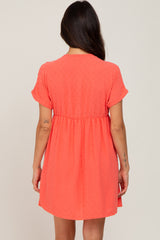 Coral Swiss Dot V-Neck Dress