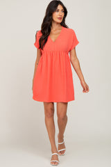 Coral Swiss Dot V-Neck Dress