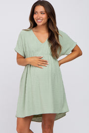 Light Green Swiss Dot V-Neck Maternity Dress