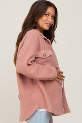 Mauve Fleece Maternity Shirt Jacket