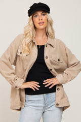 Beige Fleece Shirt Jacket